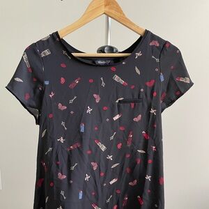 RW&CO. Black Chic Top with Red and Blue Accents